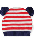 Stripe Knit Beanie with Pom Poms Red