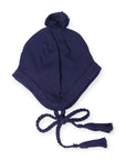 Knit Beanie with Tassels and Pom Pom Navy