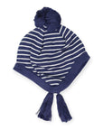 Striped Knit Beanie Navy with Tassels