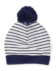 Striped Knit Beanie with Pom Pom Navy