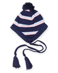 Knit Striped Girls Beanie Navy