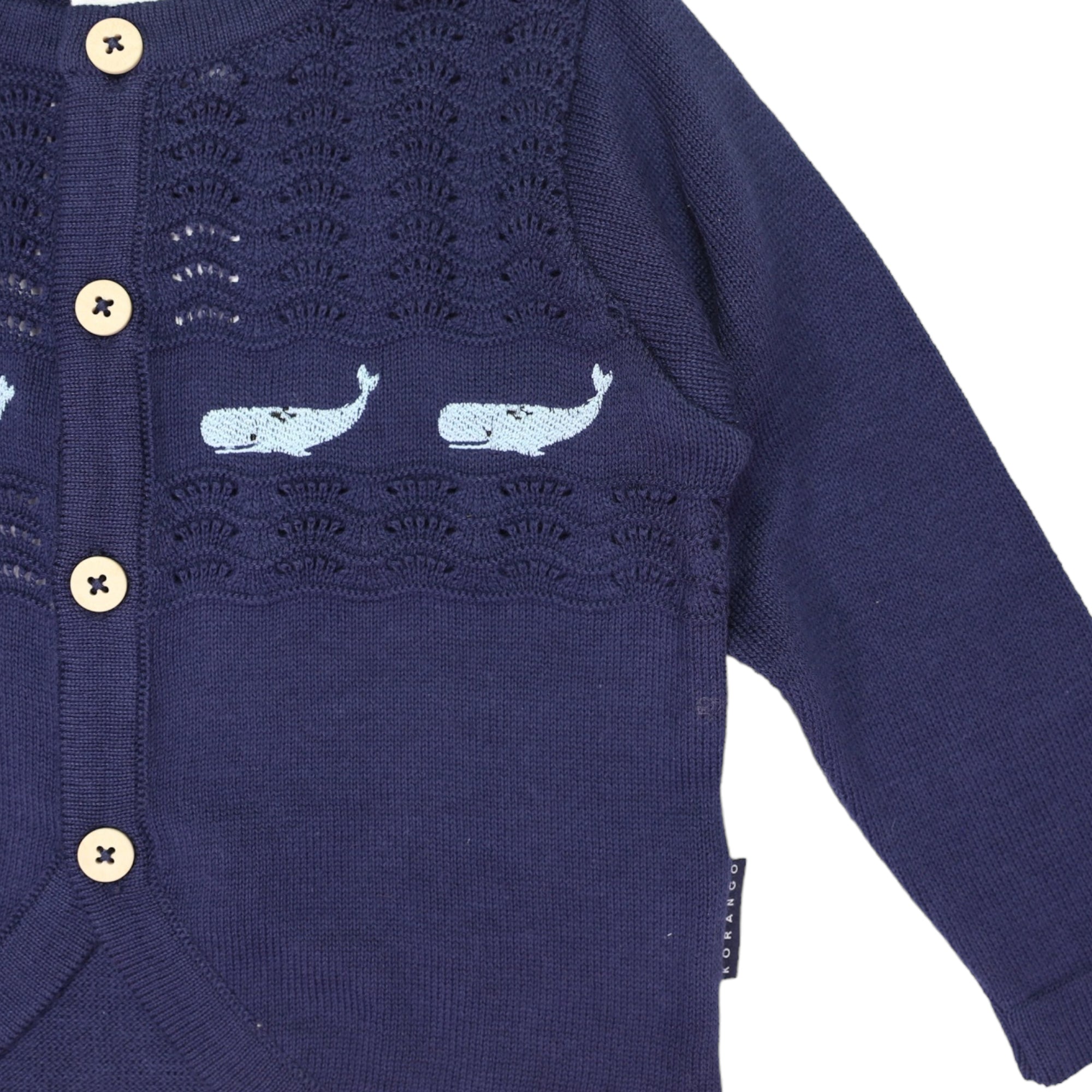 Whale Embroidered Cardigan Navy