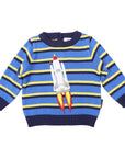 Knit Sweater With Rocket Applique Blue Stripe