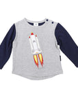 Top with Rocket Applique Grey