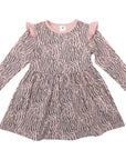 Tiger Stripe Cotton Frill Dress Dusty Pink