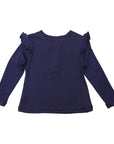 Soft Cotton Modal Button Down Frill Top Navy