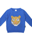 Tiger Design Knit Sweater Blue