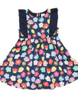 Poplin Flower Frill Dress Navy