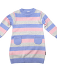 Striped Cotton Knit A-line Dress Blue/Pink/Grey