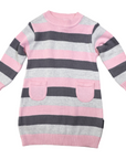 Striped Cotton Knit A-line Dress Pink/Charcoal/Grey