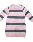 Striped Cotton Knit A-line Dress Pink/Charcoal/Grey