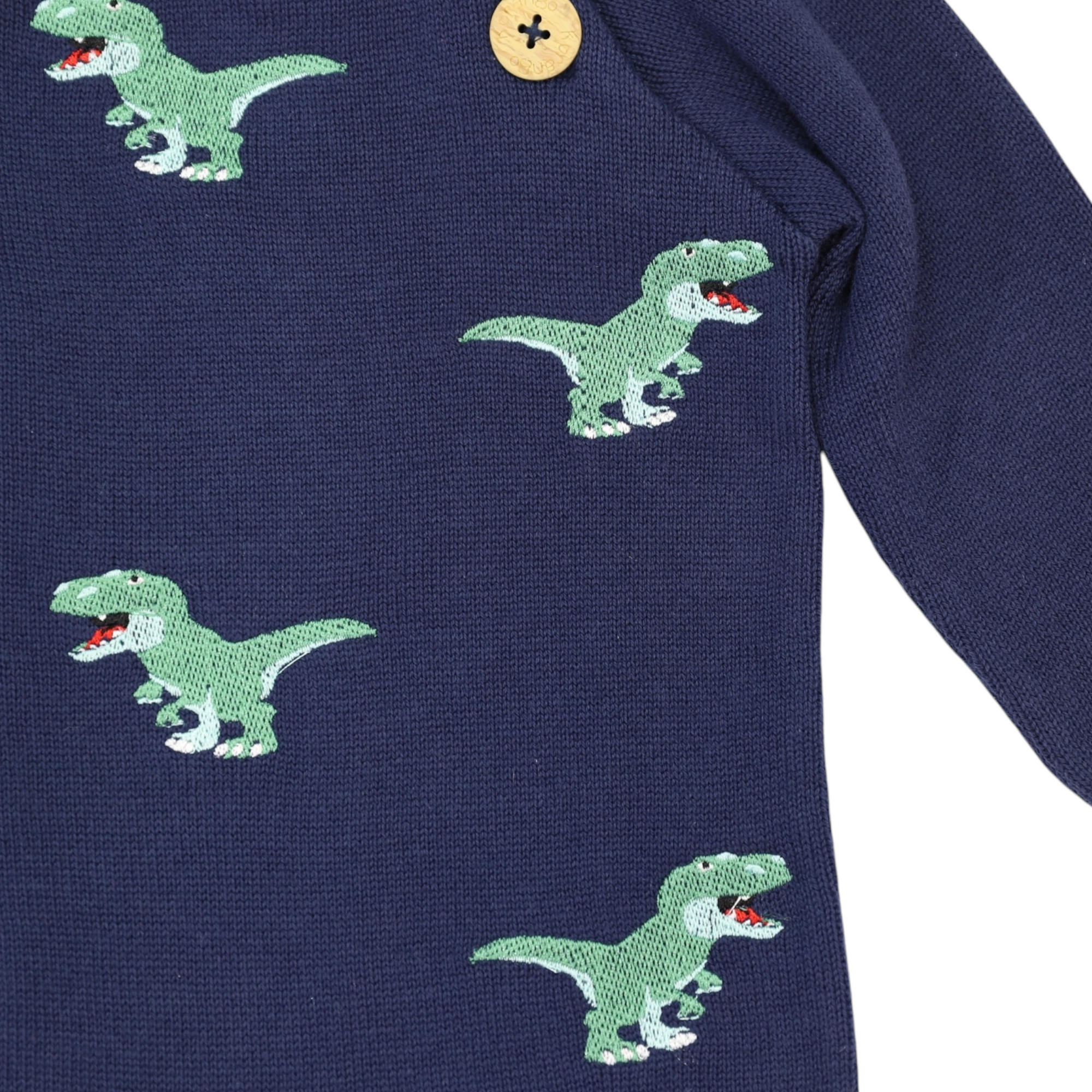 T-REX Embroidered Knit Onesie Navy