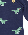 T-REX Embroidered Knit Onesie Navy