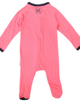 Cotton Stretch Long Sleeve Romper with Zip - Pink/Navy