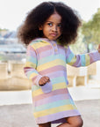 Stripe Hooded Knit Dress Blue