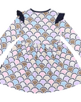 Arch Frill Print Dress Blue