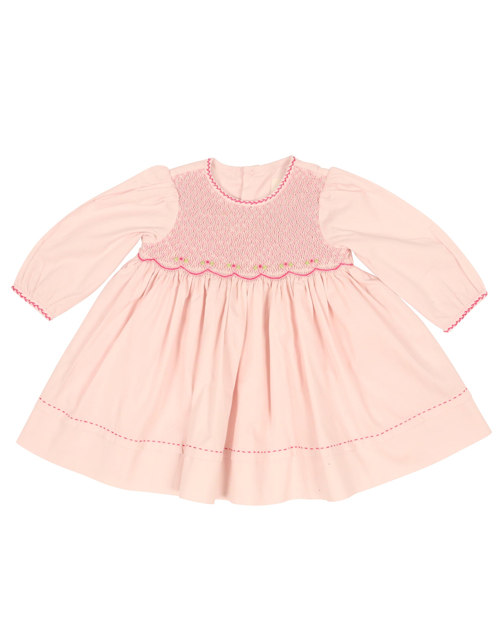 Korango Timeless Hand Smocked/Embroidered Cotton Twill Dress - Ivory
