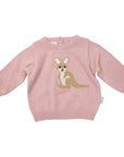 Knit Sweater with Kangaroo Applique Pink