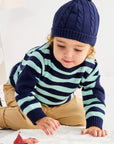 Cotton Knit Striped Sweater Green/Navy
