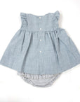 Smocked Blouse & Frill Pant Blue
