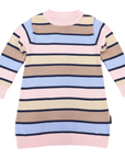 A-line Striped Knit Dress Blue