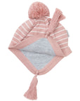Knit Beanie Pink Stripe with Tassels