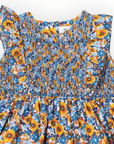 Bold Smocked Floral Dress Blue