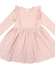 Unicorn Cotton Frill Long Sleeve Dress Dusty Pink