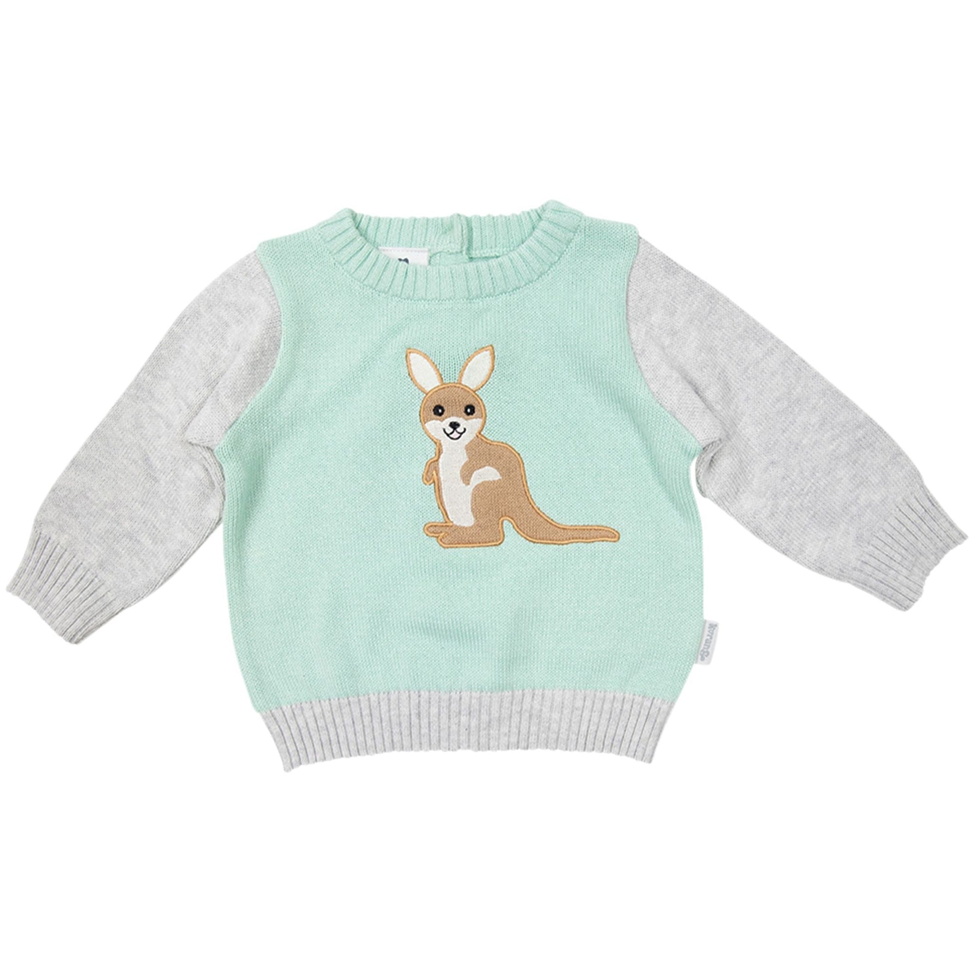 Knit Sweater with Kangaroo Applique Mint