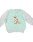 Knit Sweater with Kangaroo Applique Mint