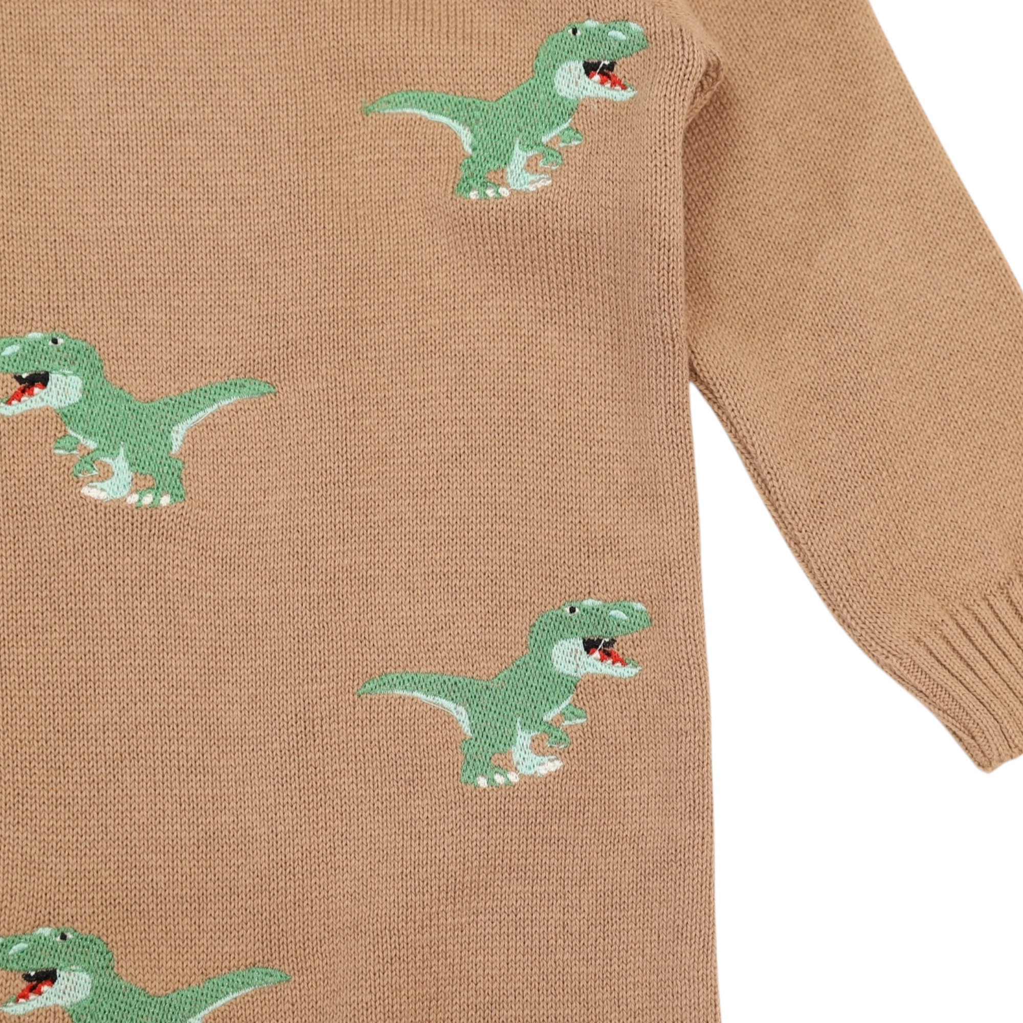 T-REX Embroidered Knit Onesie Chestnut