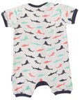 Shark Print Short Sleeve Romper Grey Marle