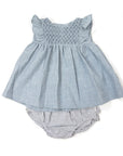 Smocked Blouse & Frill Pant Blue