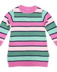 A-line Striped Knit Dress Green