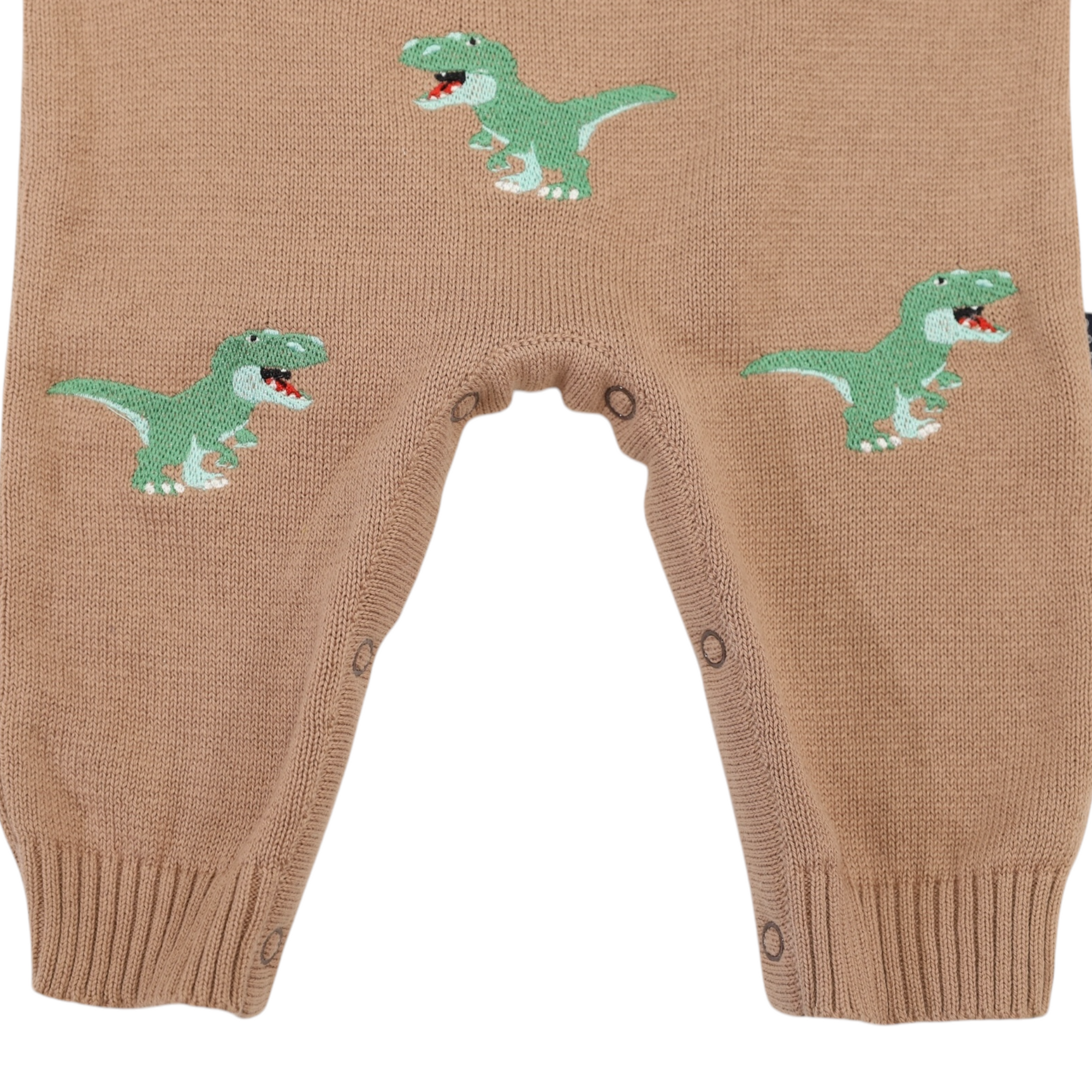 T-REX Embroidered Knit Onesie Chestnut
