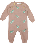 T-REX Embroidered Knit Onesie Chestnut
