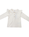 Frill Collared Cotton Blouse Beige
