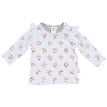 Long Sleeve Top With Flower Print White