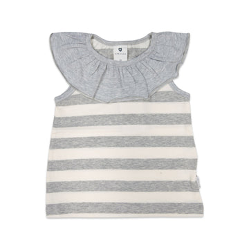 Subtle Stripes Striped Blouse with Frill Grey