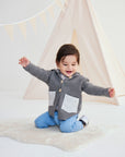Hood Lined Knit Jacket with Pocket Navy