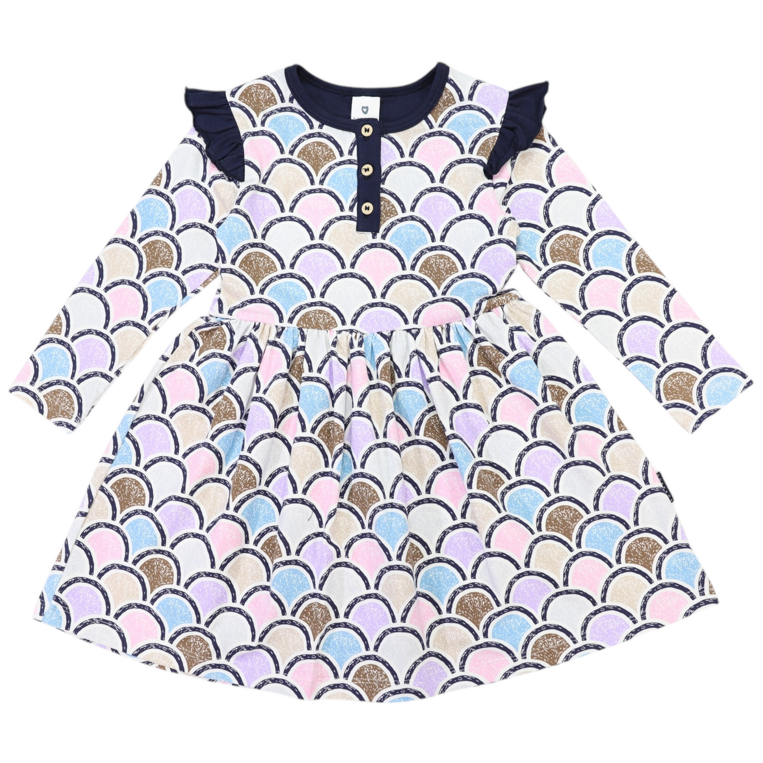 Arch Frill Print Dress Blue