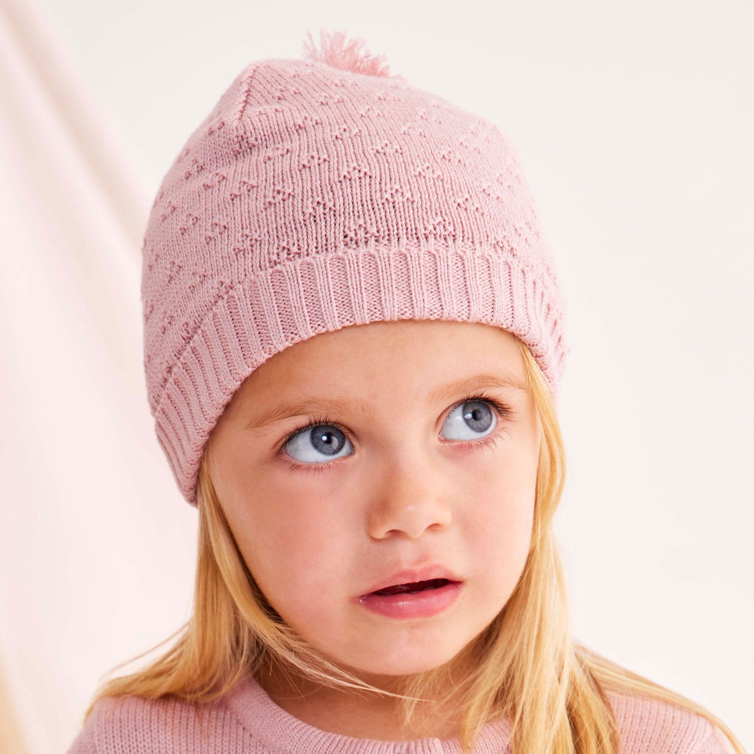 Herringbone Design Knit Beanie Dusty Pink