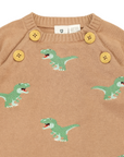 T-REX Embroidered Knit Onesie Chestnut