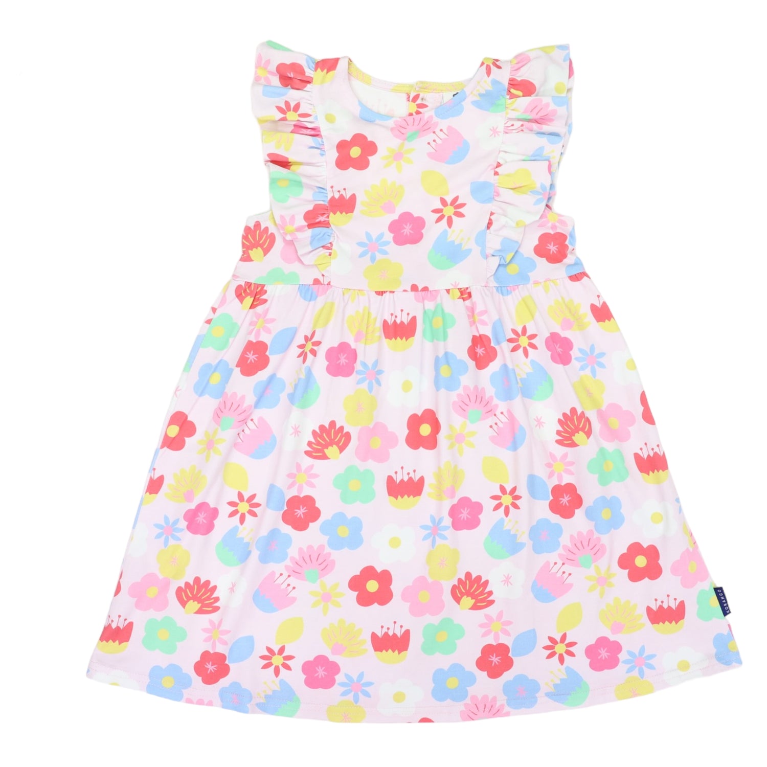 Flower Print Cotton Stretch Frill Dress Pink