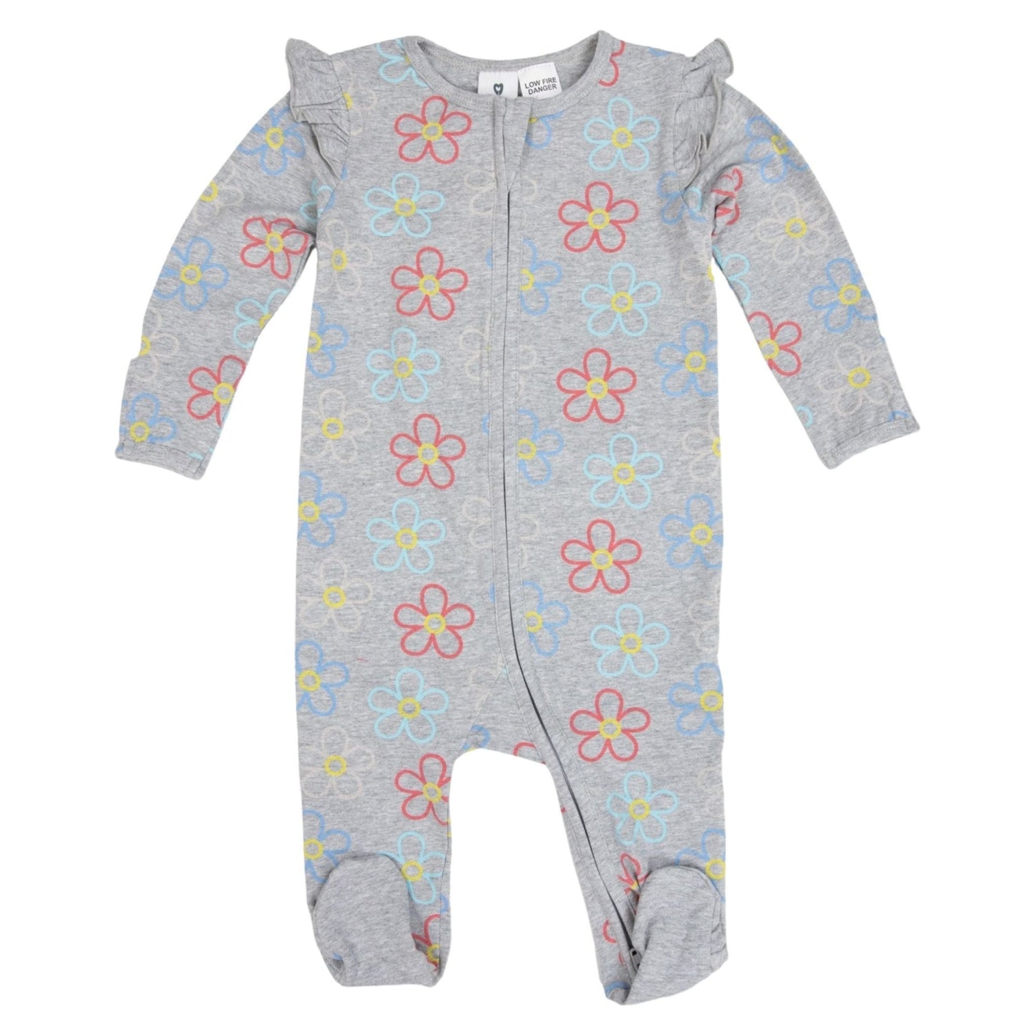 Flower Print Zip Onsie Grey