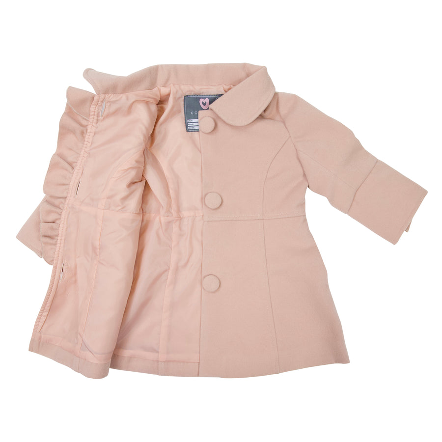 Frilled Collared Overcoat Faux Wool Dusty Pink