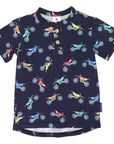 Motor Bike Print Henley Tee Navy