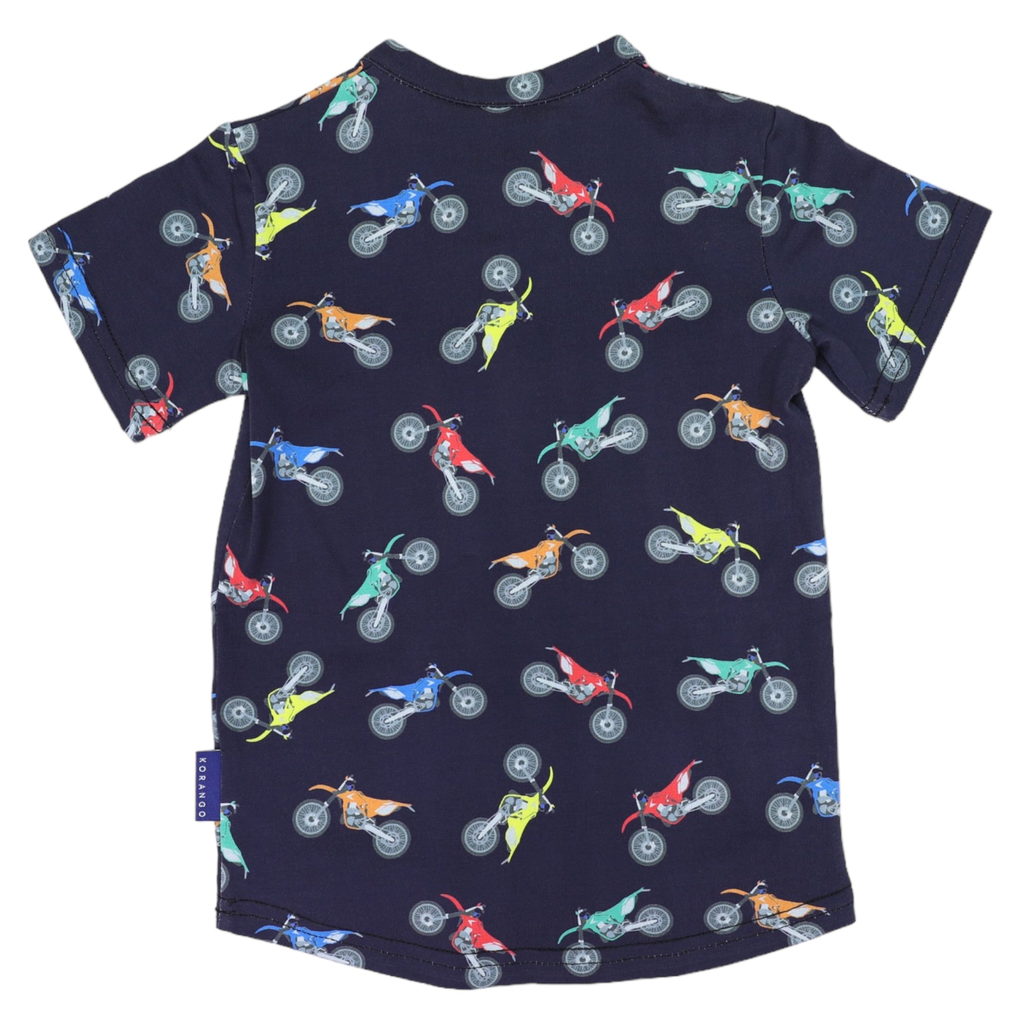 Motor Bike Print Henley Tee Navy