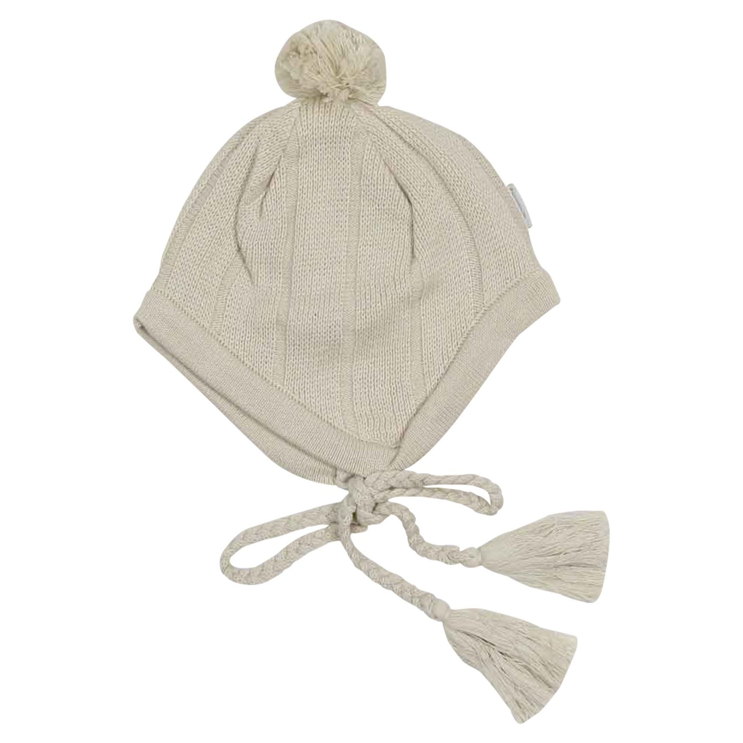 Classic Knit Beanie with Tassels Beige