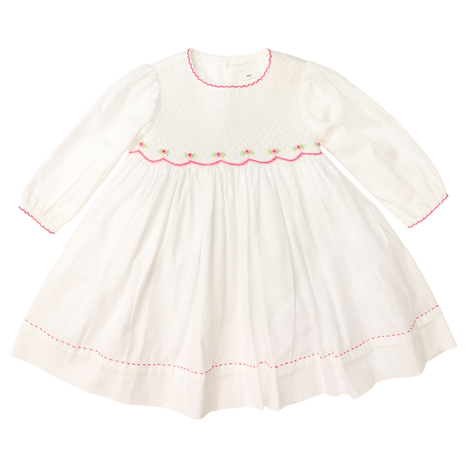 Rosettes Twill Smocked Dress White